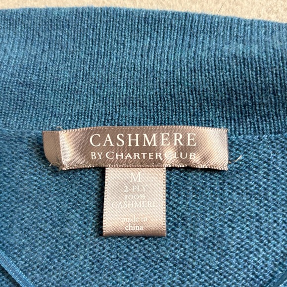 Charter Club 100% Cashmere Open Front Cardigan Teal Blue Womens Medium 2-Ply - Picture 6 of 9